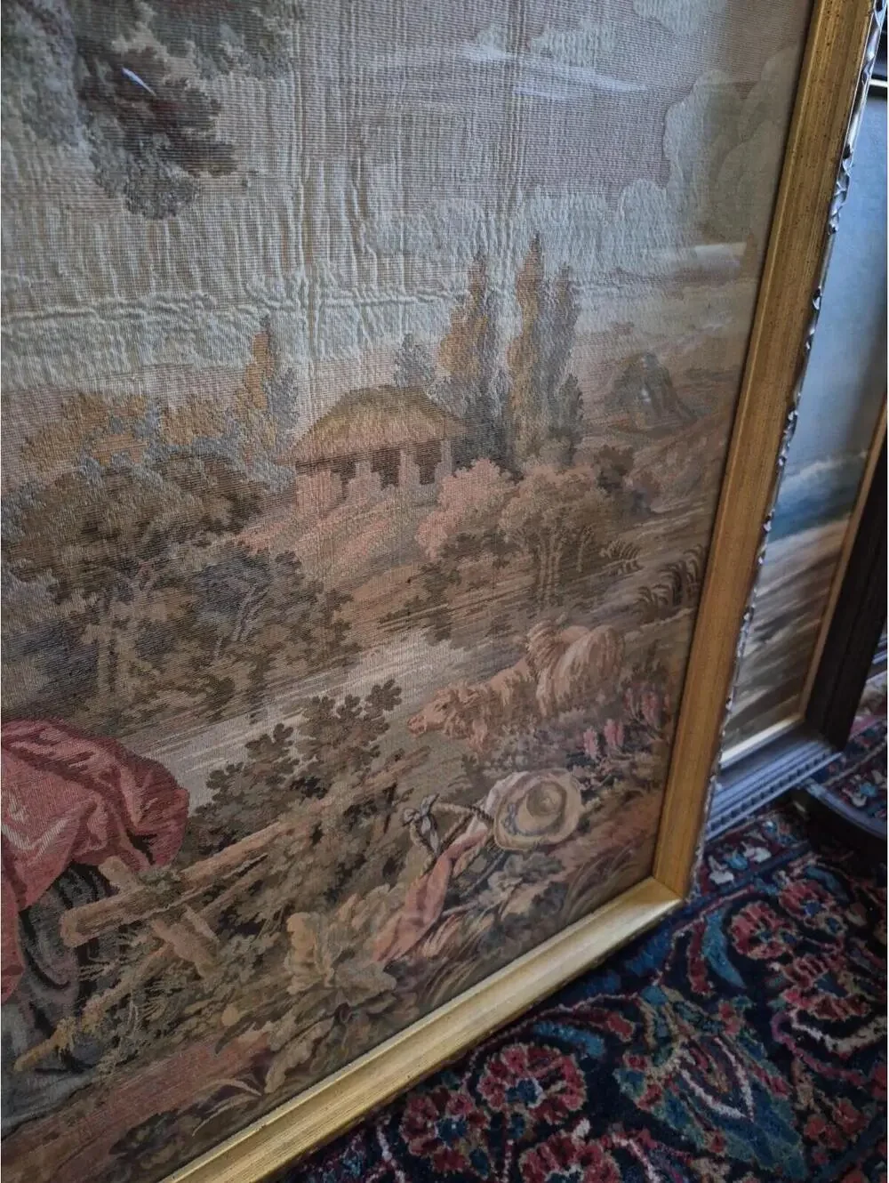 Vintage French Aubusson Jaquar Tapestry Wallhanging 42.5